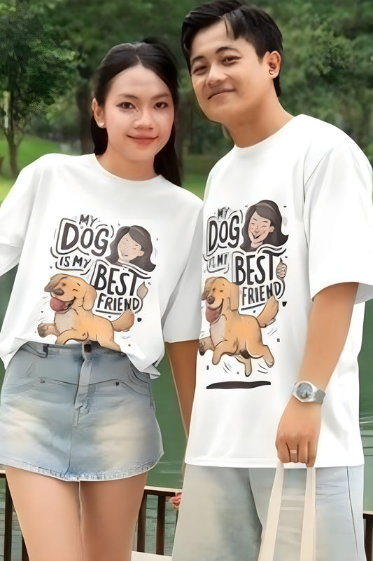 MY DOG IS MY BEST FRIEND 😚🐕 [UNISEX Round neck cotton blend T shirt] // Available in Different colours and sizes.